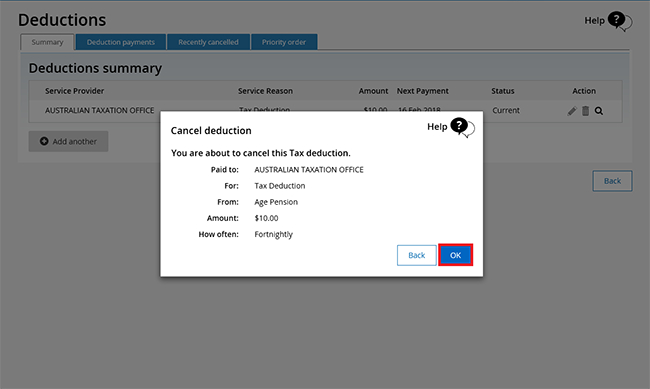 Managing tax deductions with your Centrelink online account – online help - Step 4b