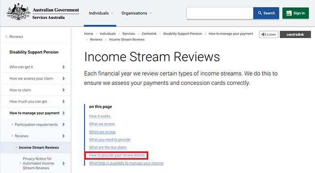 centrelink-online-account-help-complete-your-income-stream-review