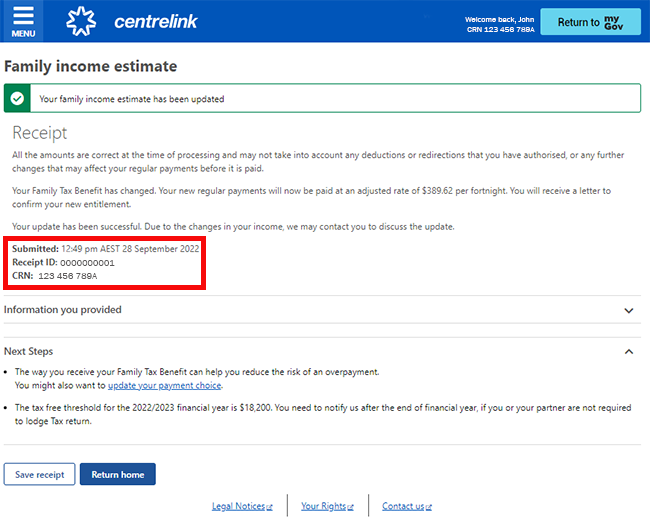 Centrelink Online Account Help Update Your Family Income Estimate And 